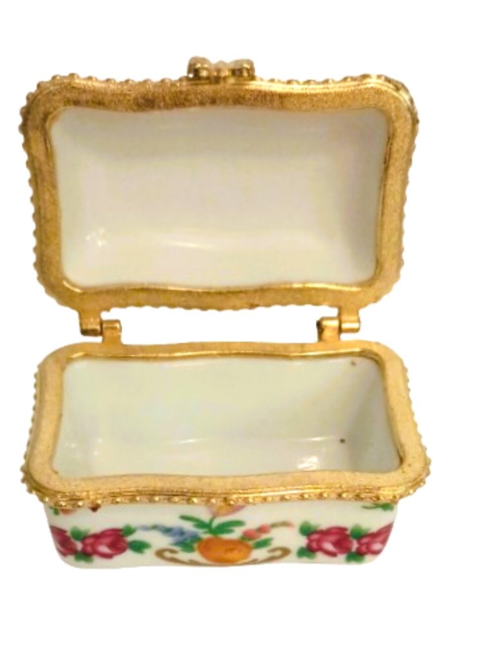 Imperial Porcelain Hinged Trinket Box Vtg Pink Floral with Bible Verse Gold Trim